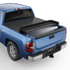 POLEMOTOR 6.6FT Soft Quad Fold Truck Bed Tonneau Cover For 1988-2007 Chevy Silverado/GMC Sierra 1500 2500 HD Fleetside