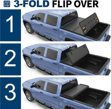 POLEMOTOR 5.6FT Hard Fiberglass Tonneau Cover For 2016-2024 Nissan Titan Tri-Fold Truck Bed Cover